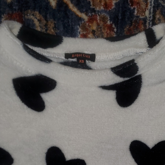 Angel Cult White Long Sleeve Fluffy Shirt with Black Hearts - Picture 2 of 7